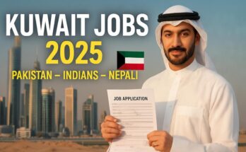 Kuwait Jobs 2025 thumbnail showing Kuwaiti man with Kuwait flag and job details